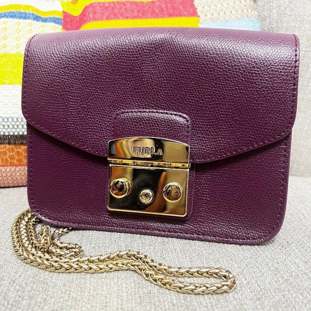 FURLA Metropolis Purple Leather Crossbody, OS